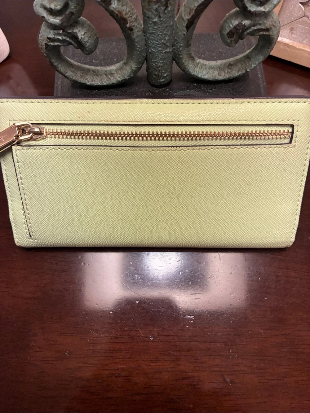 kate spade Lemon Green Saffiano Zip Wallet with Gold Logo